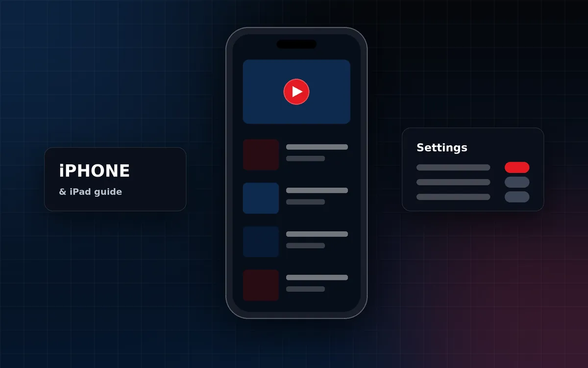 Illustration of a phone with a generic video layout beside a settings card