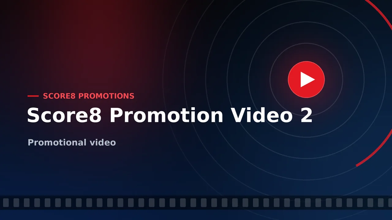 Poster for Score8 Promotion Video 2: concentric rings and a red arc around a play button on navy